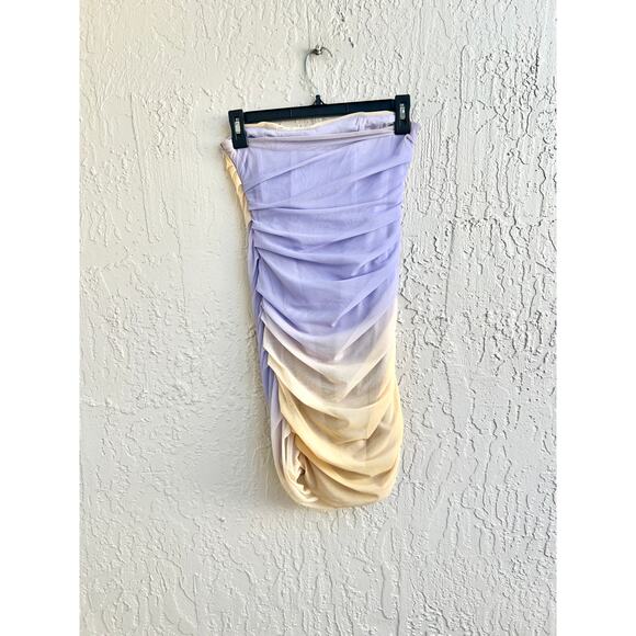 Zara Gradient Ruched Front Strapless Tulle Mini Dress Lilac/Yellow Women's Sz S - Picture 9 of 9